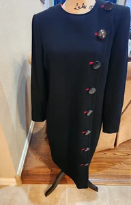Beautiful Vintage David Hayes Coat Dress black w/red silk lining size 12 - Picture 1 of 6