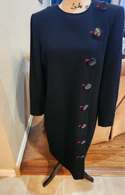 Beautiful Vintage David Hayes Coat Dress black w/red silk lining size 12 - Image 1 of 4