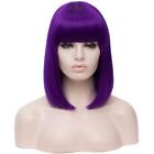 Breathable Women Hair Wigs Lady 14" Purple Bob Wig With Wig Cap Straight Hair