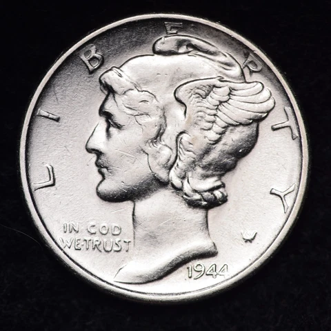 1944 Mercury Silver Dime AU FREE SHIPPING Cover