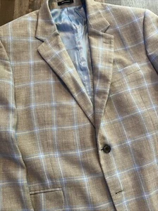 Empire 1917 Wool Silk Linen Blend Window Pane Sports Coat 44R Beige Blue - Picture 1 of 24