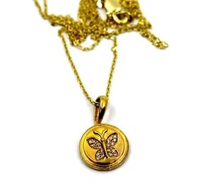 Diamant Schmetterling runder Anhänger Halskette in 14K massiv Gelbgold - Bild 1 von 5