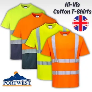 Portwest Hi Vis Cotton T-Shirts Short Sleeve Moisture Wicking Comfort Summer Men - Picture 1 of 14