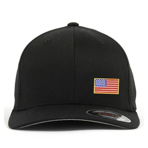 Gorra de ajuste flexible bordada con bandera americana negra / Añadiendo nombre disponible - Imagen 1 de 6