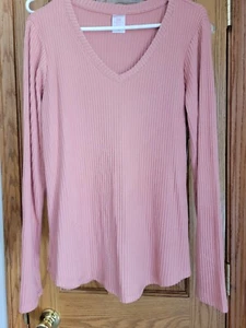No Boundaries Stylish Classic Fit Long Sleeve V-Neck Ribbed Tee Top XL - Picture 1 of 5