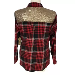 Camicia Arizona Snap Up Donna 1x Rosso Plaid Oro Paillettes Glam Country Ranch Farm - Foto 1 di 18