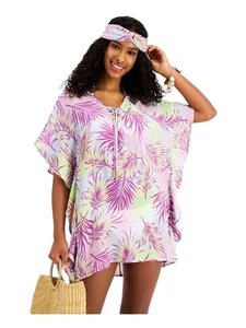 MIKEN Women's Purple Tropical Print Flutter Sleeves Tie Swimsuit Cover Up XS - Picture 1 of 11