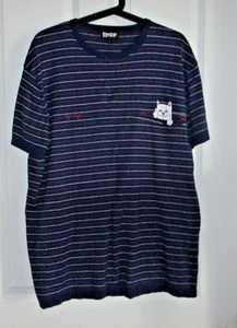 Camiseta RIPNDIP Azul Rayas Logo de Gato Para Hombre Talla L Calce Relajado - Imagen 1 de 8