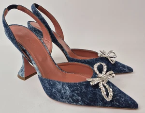 Amina Muaddi Damen Rosie Kristall Schleife Slingback Denim Neckholder Größe 40,5 - Bild 1 von 6