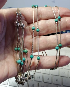 Native American Sterling Silver & Turquoise 50" Tube Beaded Wrap Necklace - Foto 1 di 4