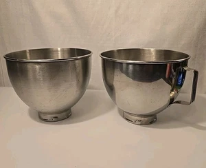 Kitchen Aid K45 Lot Of 2 Set 4.5 qt Stainless Steel Mixing Bowls One W/ Handle - Picture 1 of 11