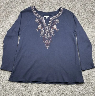 Top túnica Jill para mujer tejido gofre grande azul bordado boho informal acogedor Foto 1 de 4