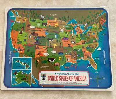MAPA PUZZLE EE. UU. Estados Unidos de América Nombre de los Estados SELLADO De Colección 1968 Foto 1 de 4