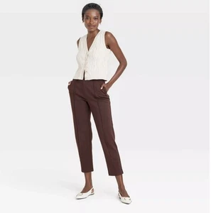 HI-RISE TAPERED ANKLE KNIT PULL-ON PANTS- A NEW DAY-SIZE X-SMALL BROWN - Picture 1 of 2