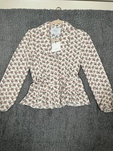 Neu mit Etikett Rochelle Behrens Größe XS • Das Shirt rosa Blumen Oberteil Langarm Bluse - Bild 1 von 6