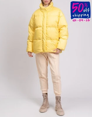RRP €1149 IENKI IENKI Down Puffer Jacket Size S Yellow Quilted Zip High Neck - Image 1 of 4