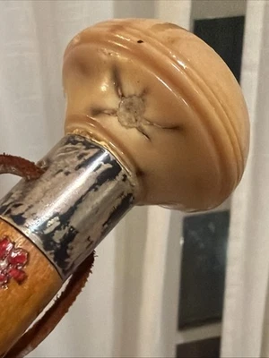 Antiguo baquelita arte popular bastón diseño de flores perilla hueso superior? "Plata 36""" Foto 1 de 4
