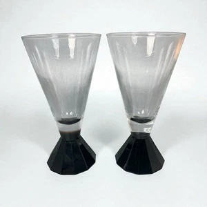 Luminarc Cristal D'Arques 5 1/8" Wine Cocktail Glass Black 12 Sided Base Qty 2 - Picture 1 of 11