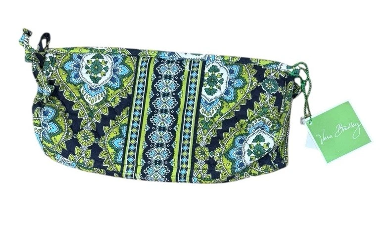 NWT Vera Bradley CAMBRIDGE GREEN Small Bow Cosmetic Bag Vinyl Lined Blue - Image 1 of 4