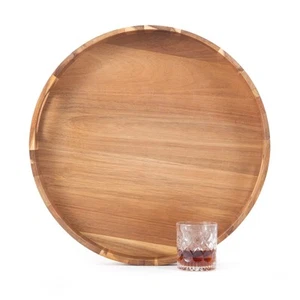 Round Wooden Serving Tray with Handles,20" Large Diameter Wood Serving Trays ... - Picture 1 of 7