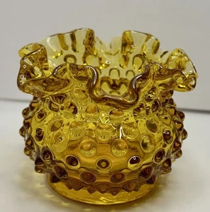 Vintage FENTON Bernstein Schuhnagel Glas Vase mit Fuß gekräuselter Rand SCHÖN - Bild 1 von 8