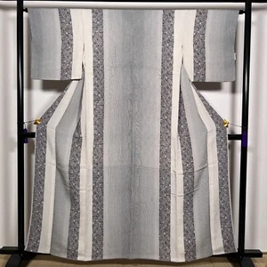 K61344-2 Kimono Japonés Seda Komon Gris Rayas - Imagen 1 de 10