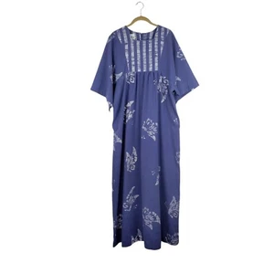 Sidan Liberty House of Hawaii Vtg Muumuu Maxi Kaftan Blue Block Print Size 18 - Picture 1 of 11