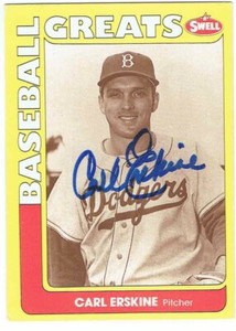 CARL ERSKINE Autographed 1991 Swell Baseball Greats Baseball Card Dodgers