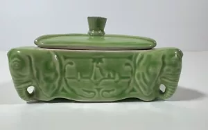 Scatola portagioie vintage triangolo ceramica verde lime elefanti Giappone mensola sitter - Foto 1 di 7