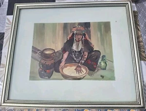 peinture ancienne Orientaliste, Scène Personnage Femme Tableau Encadrè Signé - Imagen 1 de 9