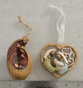 Vintage Baby Jesus Mary & Joseph Ornament Wood Ceramic And Free One  - Picture 1 of 5