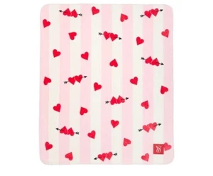 NIP VICTORIA'S SECRET 60 X 50 HEART STRIPE VALENTINE FLEECE SHERPA BLANKET THROW - Picture 1 of 4