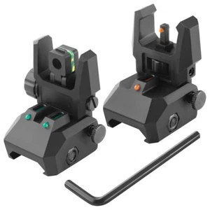 Foldable Iron Sights Flip-up Front and Rear Sight Fiber Optics Dual Aiming Mode - Picture 1 of 9