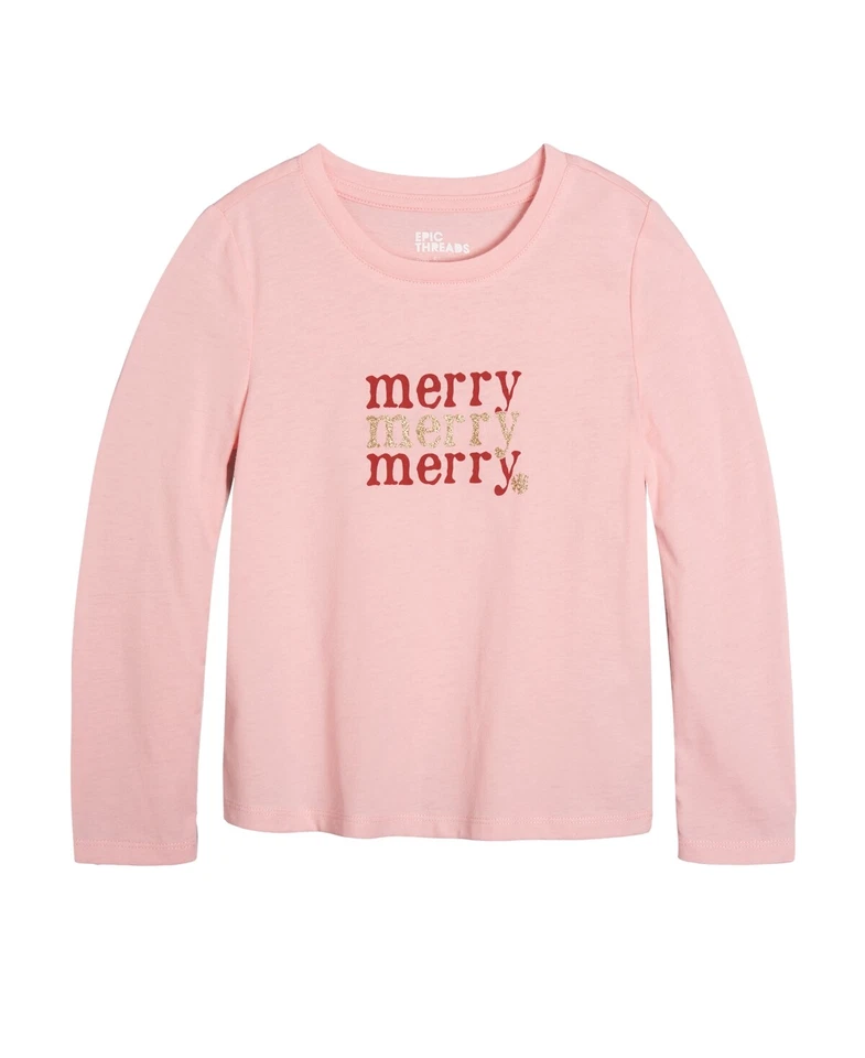 MSRP $16 Epic Threads Little Girls Holiday 'Merry' T-shirt Pink Size 5 - Image 1 of 1
