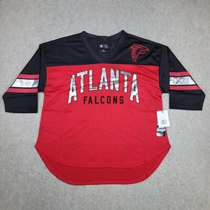 Atlanta Falcons Jersey Womens Size S 3/4 Sleeve V-Neck Shirt Red Black NFL NEW - Picture 1 of 9