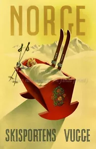 Vintage Norway Norge Travel Poster or Canvas Print "The Cradle of Skiing Sport" - Picture 1 of 1