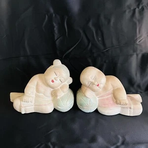 Vintage Asian Hand Carved GIRL BOY Sleeping Children on Watermelon Good Luck Boh - Picture 1 of 16