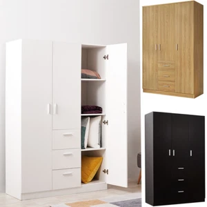 Modern Wood Cupboard Wide 3 Door 3 Drawer Wardrobe/Bedroom Furniture/Storage - Picture 1 of 18