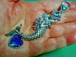4 1/2" Drop Mermaid, "Love to Swim" & Purple Scale Heart Bag Purse Glitz - Picture 1 of 9