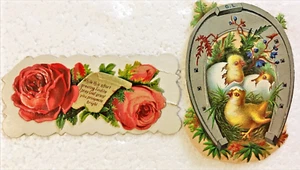 1800's Victorian Miscellaneous Small Die Cut Scrap Lot Chicks Eggs Easter Flower - Picture 1 of 2