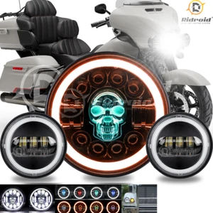 7" INCH LED Projector RGB Headlight+4.5"Passing Lights Halo For Harley Touring - Picture 1 of 24