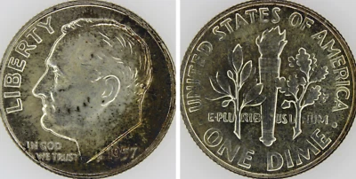 1957 Silver Roosevelt Dime - Beautiful Rainbow Toning - See Video - Image 1 of 4