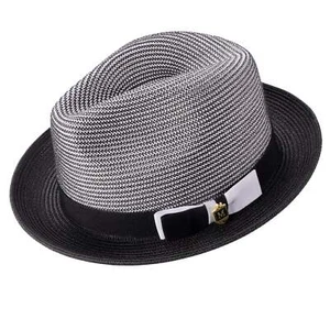 Men's Braided Two Tone Stingy Brim Pinch Fedora Hat in Black sz MED H68 - Picture 1 of 1