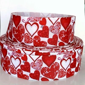 GROSGRAIN RIBBON 5/8", 7/8",1.5", 3" Hearts Love Valentine's Day Printed - Picture 1 of 1