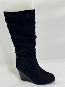 JOURNEE COLLECTION Damenstiefel geraffte Haze runde Spitze Keilabsatz schwarz Größe 8 - Bild 1 von 8