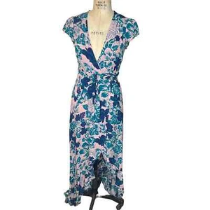Nineteen Palms blue and pink floral wrap dress New size S - Picture 1 of 8