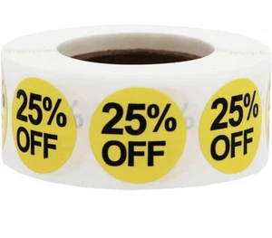 500 Labels 25% Off Labels 19.1 mm Round Yellow 1 roll of 500 25 Percent (T76) - Picture 1 of 1
