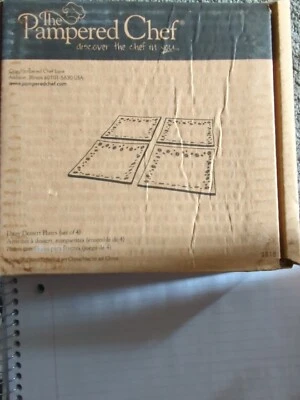 Pampered Chef Daisy Dessert Plates w Box | Pink Floral | 4 Snack Lunch Plates - Image 1 of 3