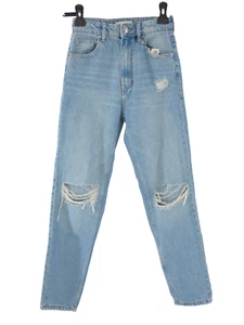 Zara Mom Jeans High Rise Ripped Distressed Faded Light Blue size UK 4 EUR 32 - Picture 1 of 9