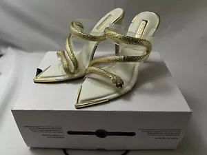 ALDO Najash - White/Gold Snake Mules Heels Size 6.5 - Picture 1 of 9
